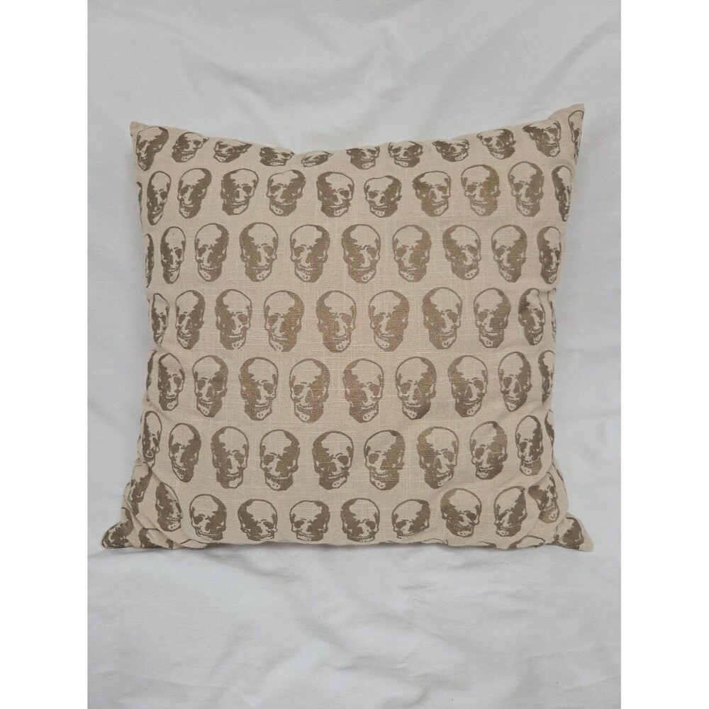 Magaschoni Home Gold and Cream Skull Print Pillow